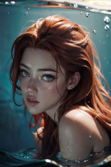 underwater portrait of Amber Heard, redhead, mera, epic (photo, studio lighting, hard light, sony a7, 50 mm, matte skin, pores, ...