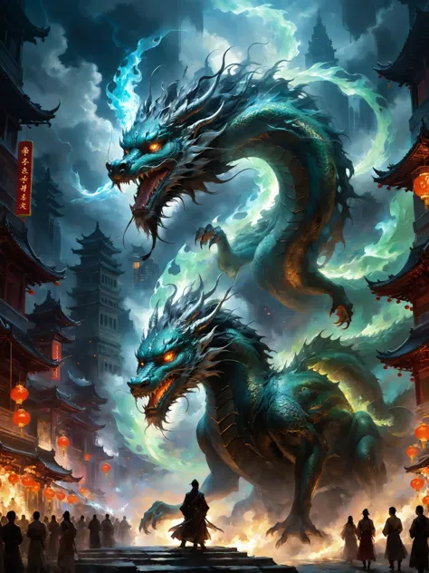 a dragon is standing in front of a crowd of people