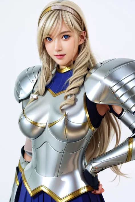 a close up of a woman in a silver and blue costume