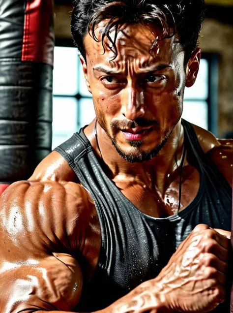 a close up of a man with a muscular body posing for a picture