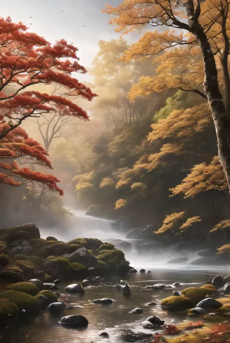 (Fondo de pantalla CG unity 8k extremadamente detallado),(obra maestra), (mejor calidad), (Realista), geisha, kimono, Baile, duende, orejas puntiagudas, (((la mejor calidad))), ((ultra detallado)), (ilustración), bosque japonés de otoño