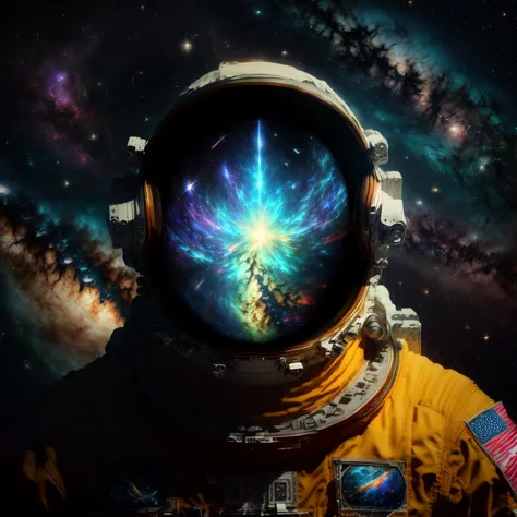 Masterpiece, 
high resolution close up image of an astronaut's mask reflecting space filled with galaxies and stars, hyperrealis...