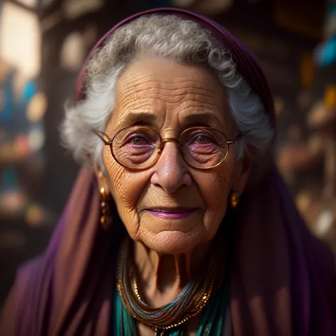 Epic realistic  Photo of elderly Jewish woman woman matte painting national geographic  , slum dof muted colours , hena smooth s...