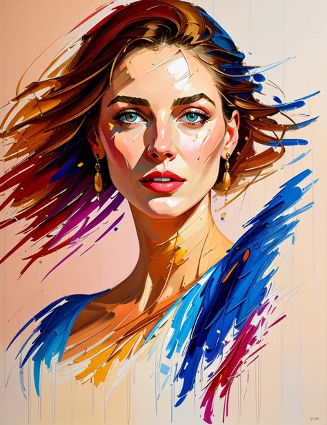 ((speed painting))+++ portrait of woman, palette knife painting, painted in impressionist style, brushstroke painting technique, large strokes