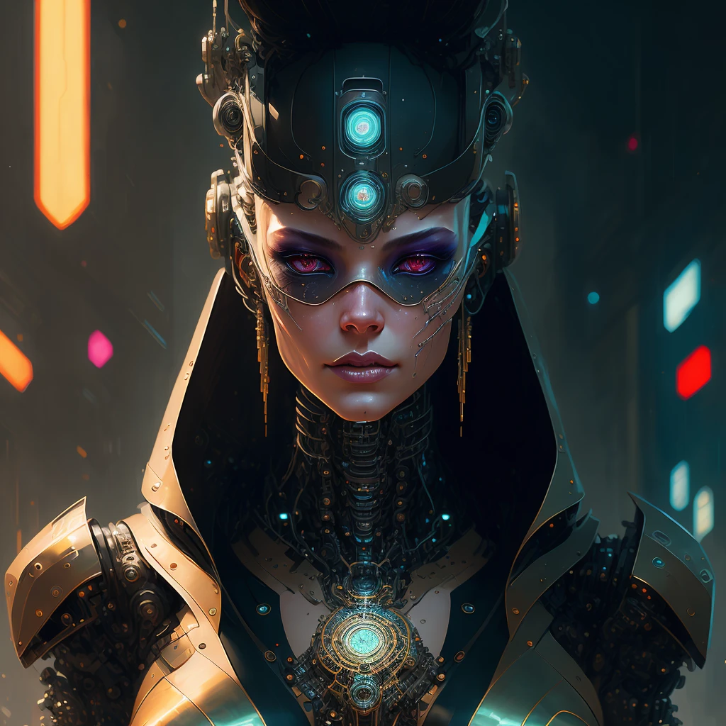 "portrait shot of a cyberpunk robot, kompliziert, elegant, sehr detailliert, Zentriert, digitale Zeichnung, artstation, Konzeptkunst, Glatt, scharfer Fokus, Illustration, artgerm, tomasz alen kopera, peter mohrbacher, Giancola gespendet, joseph christian leyendecker, Wlop, Boris Vallejo"