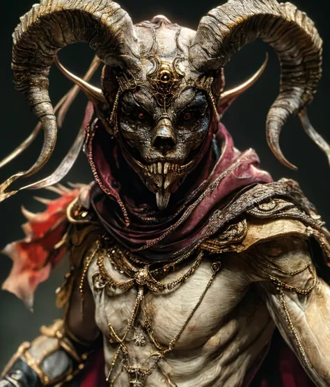 a close up of a statue of a horned man with horns