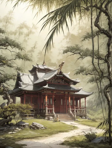 (masterpiece, best quality, high quality, highres, ultra-detailed), concert,  bamboo, bamboo forest, stone road, temple,, (masterpiece, best quality, high quality, highres, ultra-detailed),