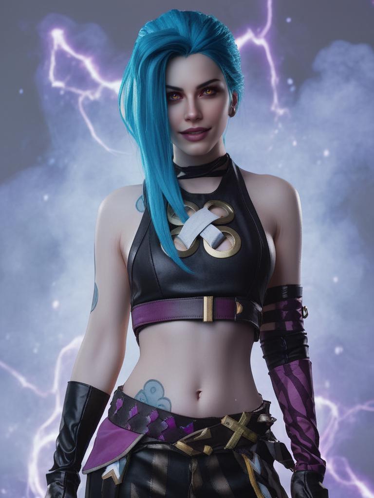 Jinx from League of Legends Close up combat position, braided indigo hair -  SeaArt AI