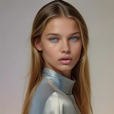 a woman with long hair and blue eyes posing for a picture