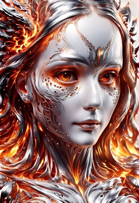 a woman with fire on her face and wings