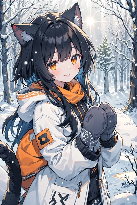 (best quality:1.05), 1girl, winter clothes, detailed clothes, high quality winter clothes, intricate detail, mittens, smiling, c...