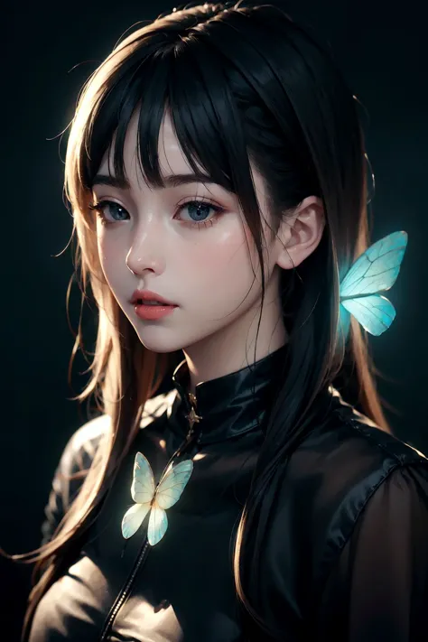 igirl,Glowing butterflies, wonderful light and shadow, ,(high quality), best quality,(realistic), real skin  <lora:ButterflyX:1>