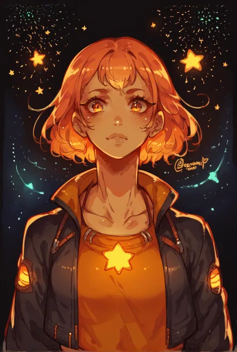 a woman with a star on her chest and a jacket