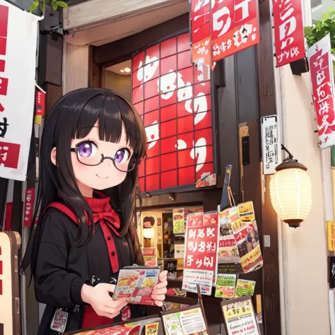 masterpiece, best quality, ultra-detailed, illustration,
1girl, glasses, black hair, long hair, sweater, long skirt, shy smile, happy, v, looking at viewer, upper body,
yukari, storefront, food, night, sign, paper lantern, lantern, shop,
<lora:Okonomiyaki_Yakari_SD15_V1:0.8>