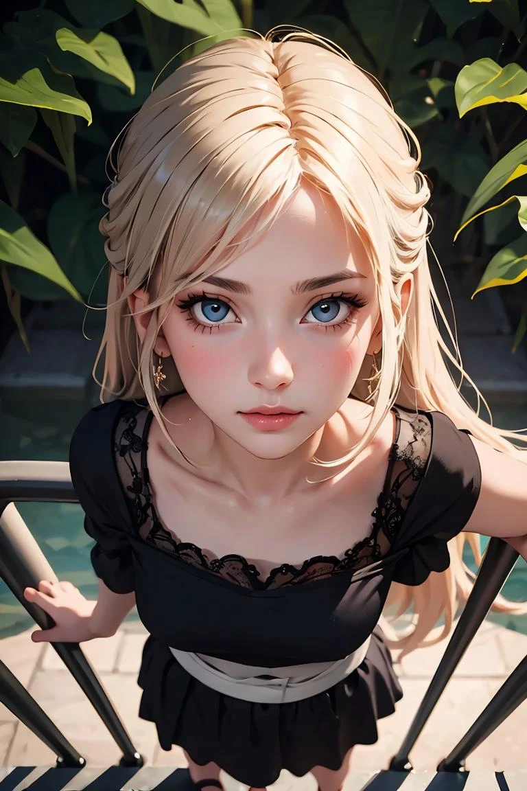 Anime Girl With Blue Eyes Posing On A Railing In A Black Dress Seaart Ai 9180