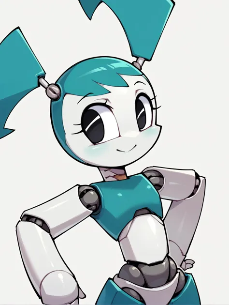 score_9, score_8_up, score_7_up, score_6_up, score_5_up, score_4_up, source_anime, BREAK
(1girl, solo:1.2), simple background, <lora:XJ-9:0.8> xj9, robot girl, robot joints, android, joints, twintails, aqua hair ,black eyes, colored skin, white skin, looking at viewer, bolt,
