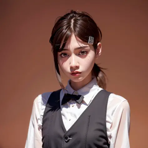 best quality, ultra high res, (photorealistic:1.4), 1 child, hairpin, white men's shirts, black suits,  grab a knife (ulzzang-65...