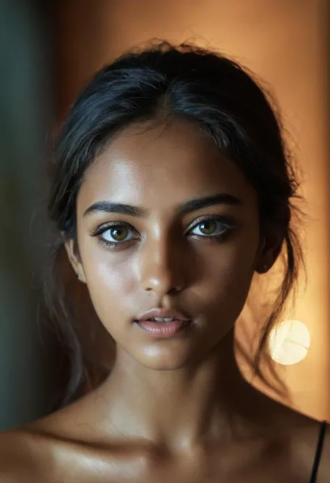 a close up of a woman with a black top and a black bra