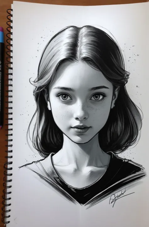 a drawing of a girl with long hair and a black top