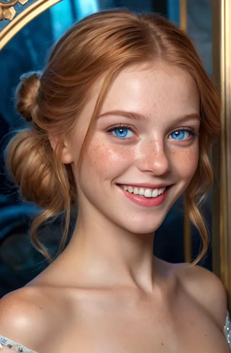 flamboyant young women,
<lora:add-detail-xl:1>   hyperrealistic, Crystal blue eyes, light freckles, smiling face, intricate, elegant, highly detailed, digital painting, artstation, concept art, smooth, sharp focus, illustration, art by artgerm and greg rutkowski and alphonse mucha, in the style of Steven Artgerm and Greg Rutkowski and