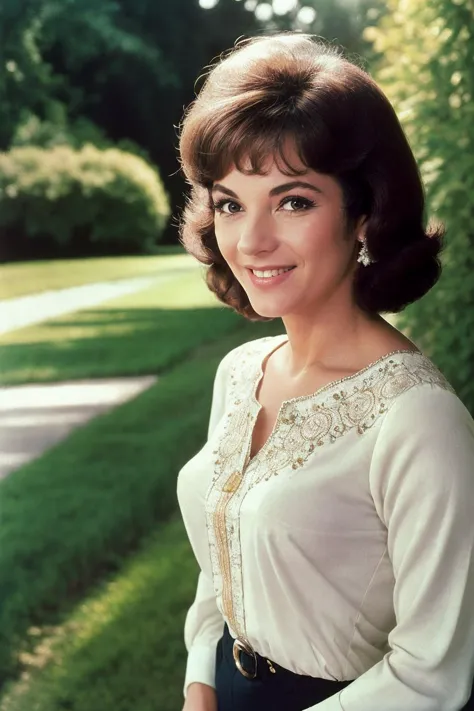 a close up of a woman in a white shirt and black skirt