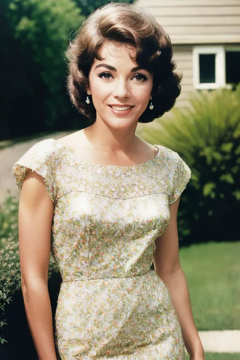 a woman in a floral dress posing for a picture