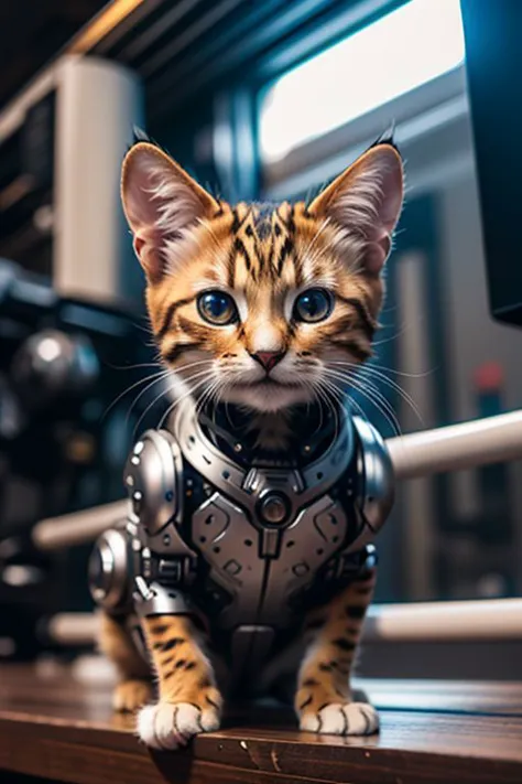 cyborg, perfect exposure,  colorful, masterpiece,  (cute:1.1) kitten animal mecha, metal surface, , <lora:Animal_mecha:0.65> , r...