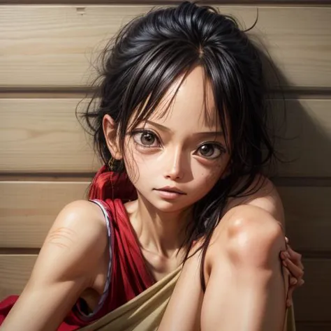 (woman:1), realistic, <lora:wanostyle_2_offset:0.8>, luffy, strawhat, <lora:gender_slider:-5>, leaning on a wooden barrier,  <lo...