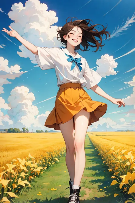 anime girl in a field of flowers with her arms outstretched