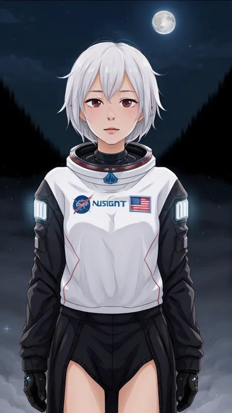 a woman in a space suit standing in the snow