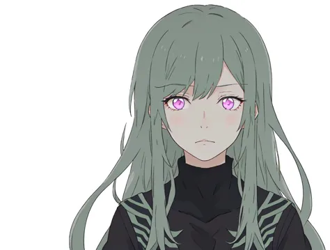 masterpiece, best quality, 8k,
 <lora:add_detail:-1>
 <lora:kindred_spirits.v4-000006:0.85> kd_vnstyle
1girl, (solo),
("")
green hair,
pink eyes,
very long hair,
("":1.2)
(simple white background),
dark, gloomy, depressive, depressing, bleak