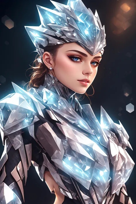 crystal armor, <lora:Crystal-fC-V1:1>, (sharp focus:1.2), portrait, ((posing)), (beautiful face:1.1), detailed eyes, luscious li...
