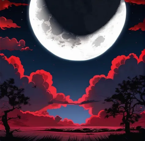 moon, night, sky, cloud, full moon, blood, outdoors,4K,phone, Realistic