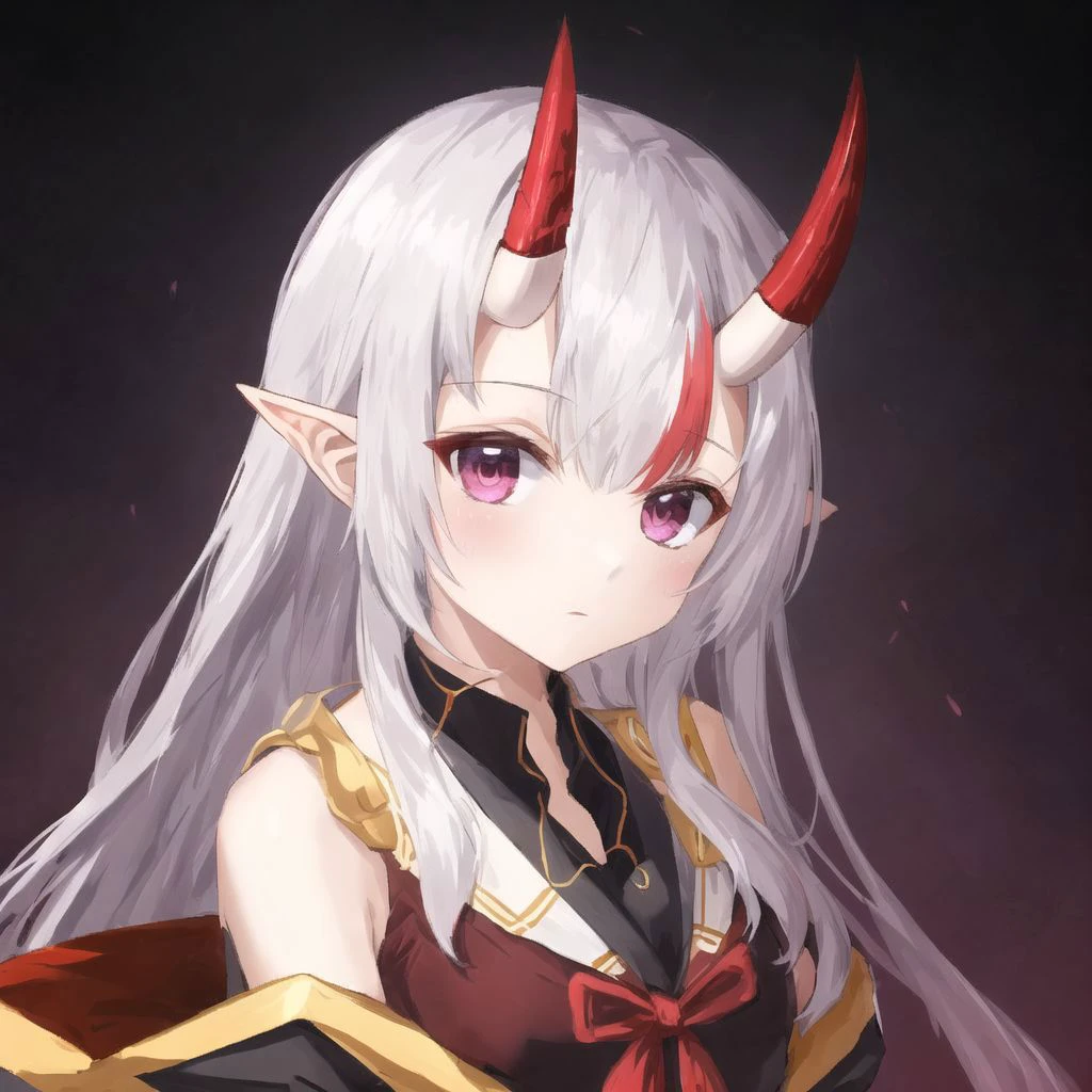 Anime girl with horns and a red bow holding a sword - SeaArt AI