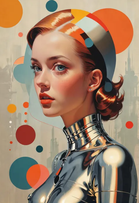 a painting of a woman in a futuristic suit with a futuristic headpiece