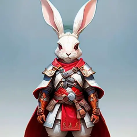 RAW photo, humanoid, a ( full-body ) photo of [human:rabbit:2] cute wererabbit rabbit, , chest armour , best quality ,masterpiece, illustration, looking at viewer, facing front, furry arms< , werecreature <lora:wereanimal_10_trigger_werecreature:0.8>, red ...