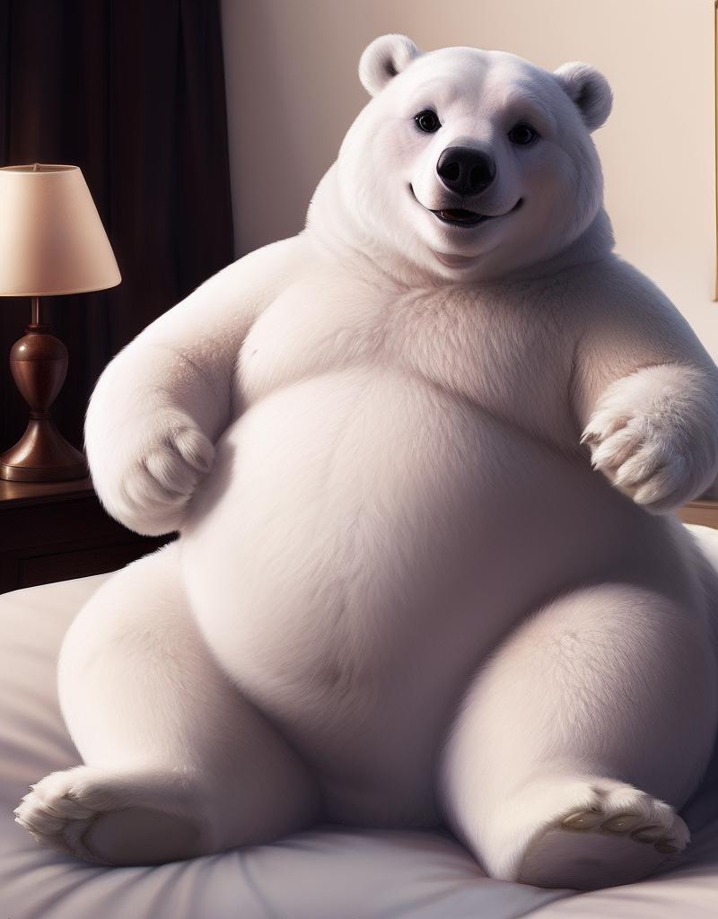 Obese, Overweight, male, anthro, polar bear), lying, neon blue eyes -  SeaArt AI