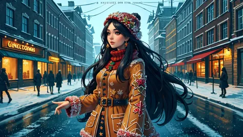 illustration, 1girl, black long hair, jaket made of christmas gingerbread, complex winter street background, 8k uhd, (masterpiece:1.2), high quality, (intricate details:0.9), (hdr, hyperdetailed:1.2)
<lora:GingerbreadFashion:0.65> gingerbreadfashion
<lora:pytorch_lora_weights:0.8>