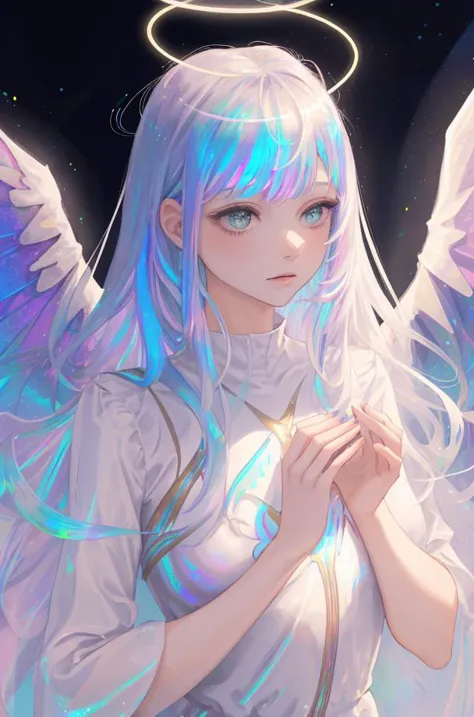 anime angel girl with blue hair and angel wings