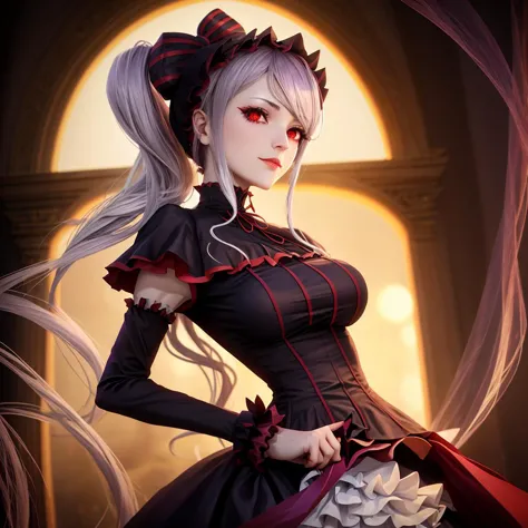 best quality, masterpiece, volumetric lighting,  side lighting, <lora:shalltearBloodfallen_v10:1>, shalltear bloodfallen, shalltearcostume