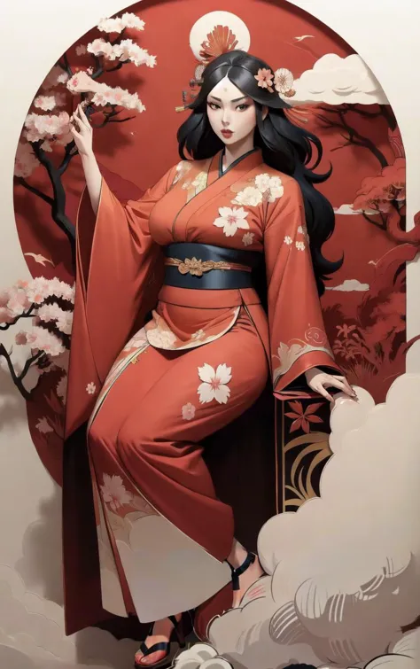 (masterpiece, best quality:1.4), insaneres, absurdres, solo, looking at viewer,BREAK 
LoConARTSTYLE_Paper_Kirigami_ownwaifu, art_nouveau, kirigami, fine art, 
1girl, solo, flower, tree, long hair, black hair, hair ornament, dress, cherry blossoms,  long sleeves, japanese clothes, chinese clothes, full body, wide sleeves, (moon), cloud, waterfall, east asian architecture, 
<lora:LoConARTSTYLE_Paper_Kirigami_ownwaifu:0.65>
,