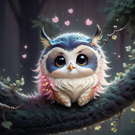 score_9, score_8_up, score_7_up, score_6_up, score_5_up, score_4_up, adorable, chibi, fluffy, tiny owl on branch
