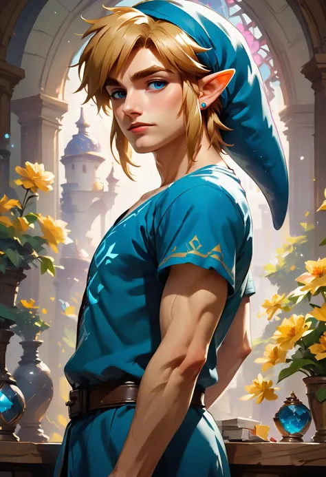 score_9, score_8_up, score_7_up, score_6_up, score_5_up, score_4_up, 1boy, Link from hyrule, side view, looking at viewer, maste...