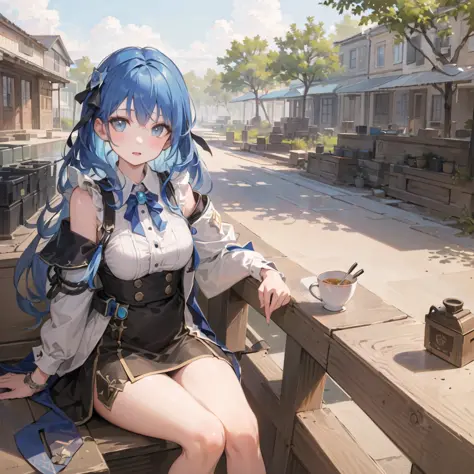 1((masterpiece,best quality,highest quality,illustration,intricate details)),blue hair,1girl, outdoor,