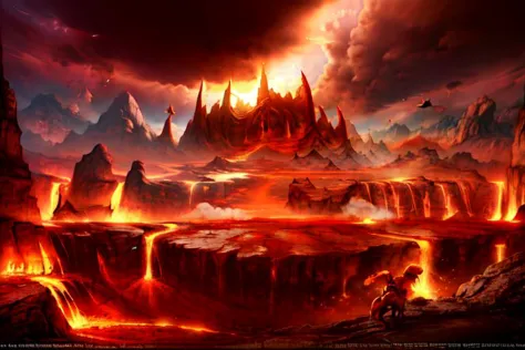 hell landscape (((masterpiece))), ((best quality)), realistic, 8k, ultra-detailed, realistic, scenery, ConceptArt, Highly detail...