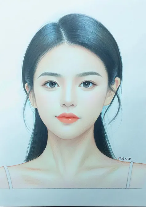 Minimalist style 1girl,(FN colored pencils:1.2),Hand drawing,sketch,portrait,Soft neutral tones background,(Artist-grade pencil ...