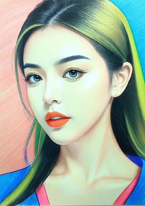 Pop Art style 1girl,(FN colored pencils:1.2),Hand drawing,sketch,portrait,Soft neutral tones background,(Artist-grade pencil dra...