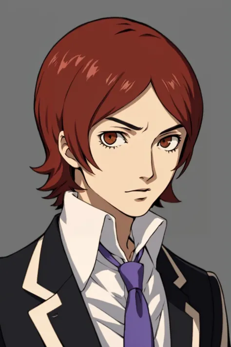 masterpiece, best quality, solo, 1boy, looking at viewer,  <lora:P5-Protraits_Fp:0.8>, simple background, portrait, <lora:Tatsuya_Fp:1>, tatsuyais, school uniform, necktie, black jacket