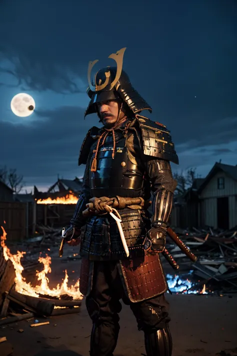 best quality, masterpieces,
a man, angry face, stare eyes, (pov), 
samurai armor, black samurai, black samurai helmet, symbol on...