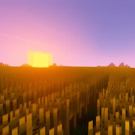 sunset wheat field in mcwrld